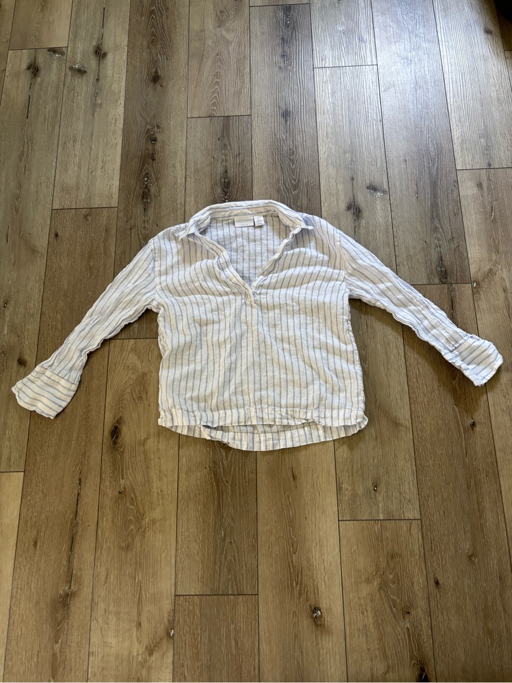 Martha Stewart Collection Blue and White Striped Linen Blouse size medium